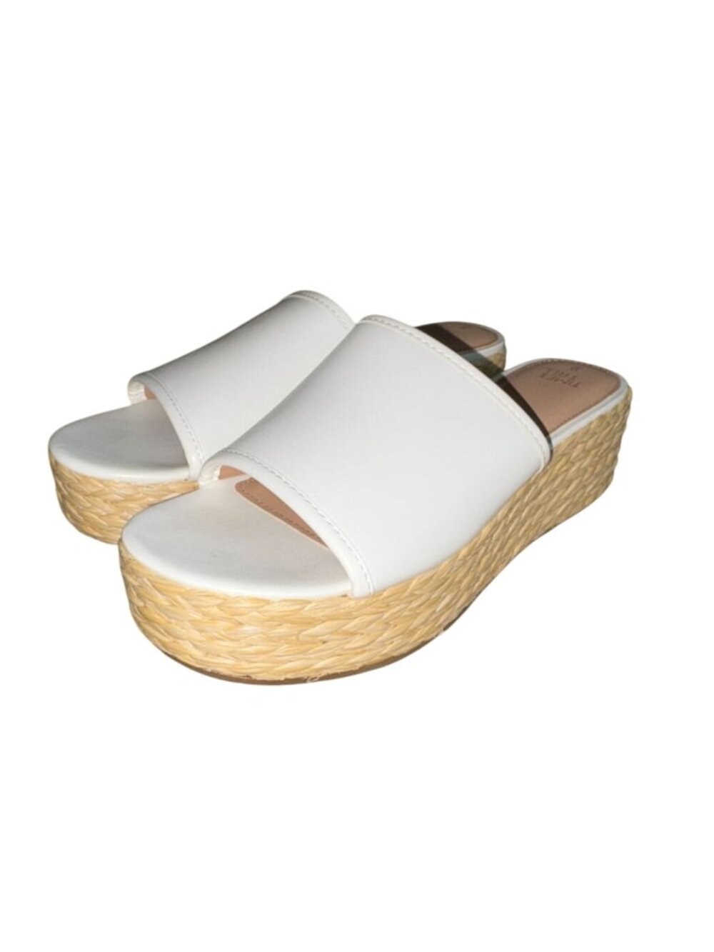 Time and Tru Women's Raffia Platform Slide Sandals-Size 9-White-GUC